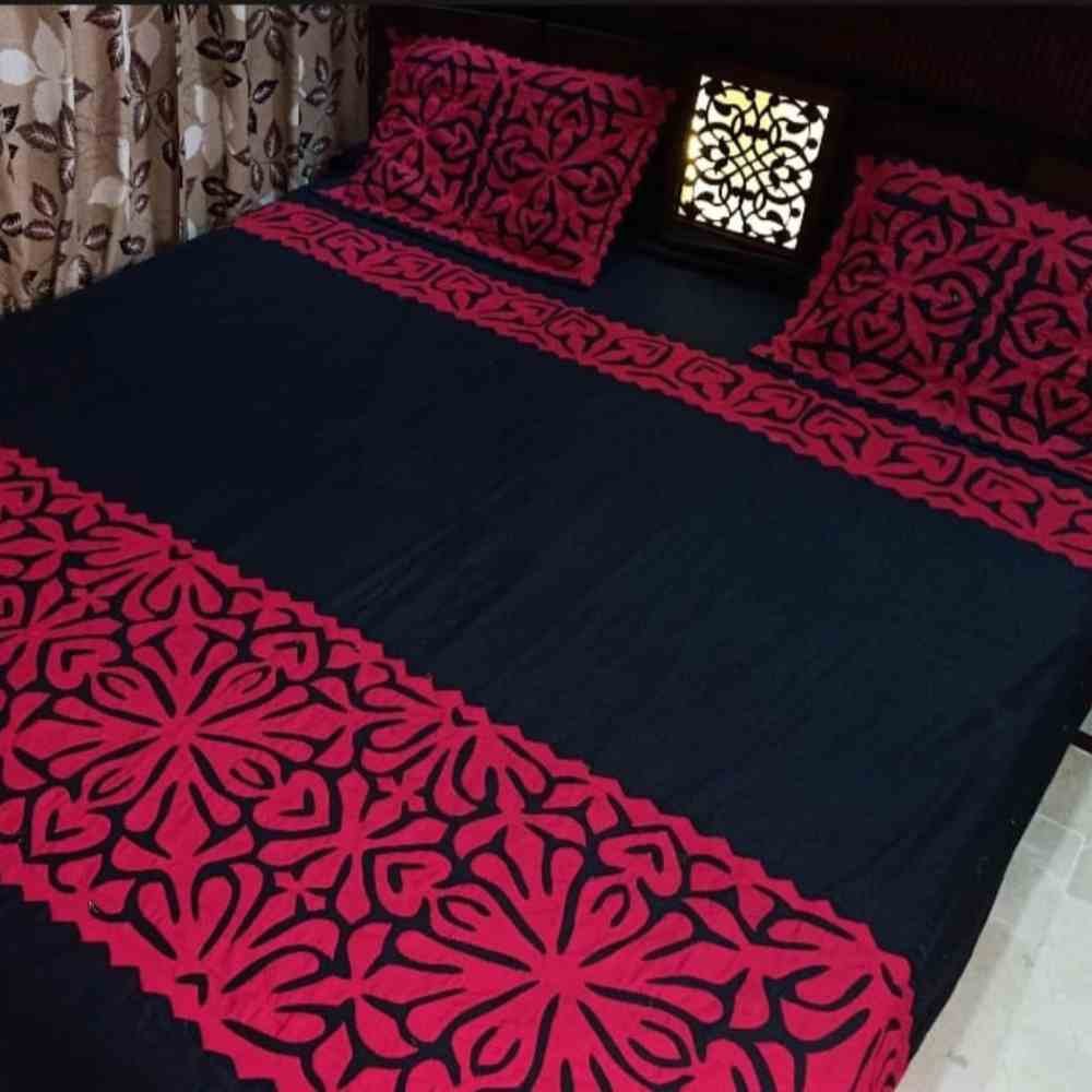 applique black and red bed sheet 1
