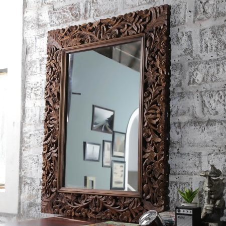 solid wood ethnic dark polish wall mirror for home ddassmr228